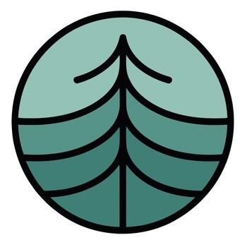 Stylized pine tree illustration set in a circular frame. Simple forest icon featuring an evergreen conifer. Abstract green tree design suitable for nature or outdoor themes. vector