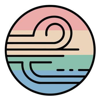 Circular weather icon with wind, ocean, and sun elements. Nature abstract climate round graphic featuring atmospheric conditions and elements. vector