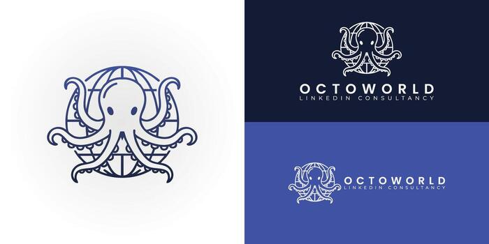 The sleek logo features an octopus powerfully embracing a globe. This symbolizes the company's global reach, strategy, and impactful digital networking across LinkedIn and the professional world. vector