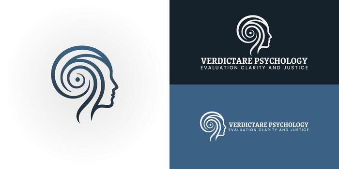 The elegant logo showcases a side profile that incorporates a unique spiral pattern within the head. This spiral symbolizes the intricate process of psychological evaluation and deep internal work. vector