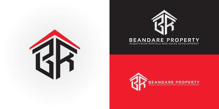 Abstract logo merging the letters B and R within a bold, angular, hexagonal design. The red roof accent symbolizes real estate and dynamic growth. vector
