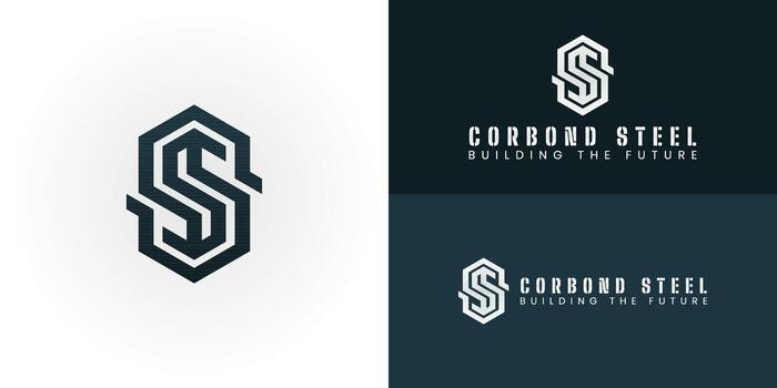 Abstract monoline S in a hexagonal frame conveys strength and modern construction. Its geometric form suggests interlocking steel structures, making it ideal for a dependable structural steel company. vector