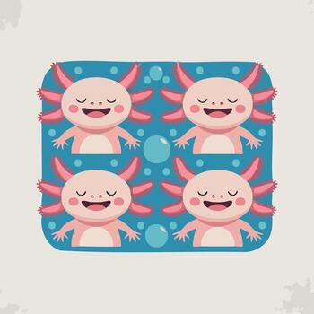 Adorable Axolotl Arrangement A Playful Illustration of Cute, Smiling Salamanders for Design Projects vector