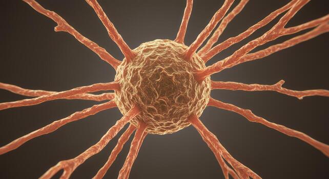 Detailed 3D rendering of a neuron cell structure with dendrites. photo