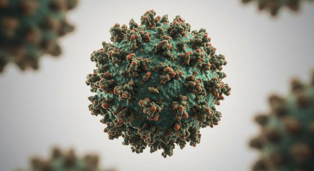 Detailed 3D rendering of a spherical virus particle. photo