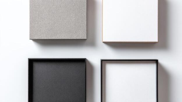 Four Square Mockups Black, White, and Gray Frames on a White Background, Ideal for Product Display photo