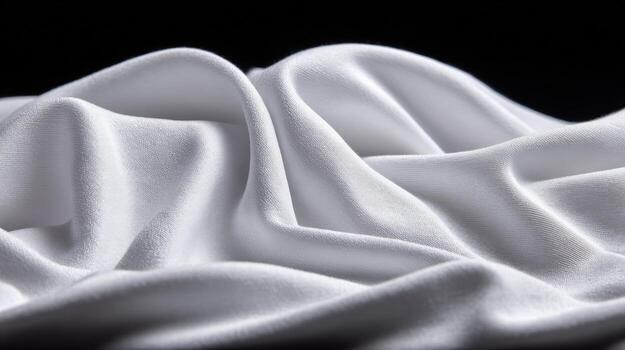 Elegant White Fabric with Soft Folds and Draping Texture on a Black Background photo