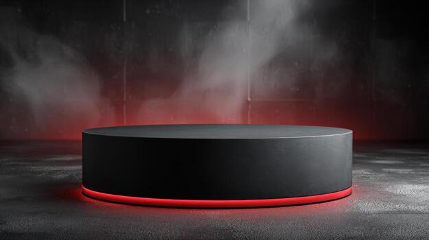 Modern Black Pedestal with Red Lighting and Smoke Effect for Product Showcase and Presentation photo