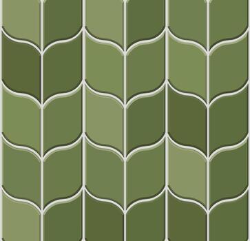 A geometric tile pattern featuring leaf-shaped designs in various shades of green. The curved edges and subtle shadows create a 3D effect, giving the tiles a modern and organic look. vector