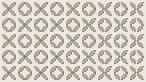 A geometric pattern featuring stylized flower-like shapes made of four almond-shaped petals arranged in circular and cross formations. The design uses warm beige and taupe tones on a light vector