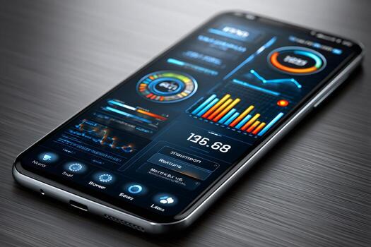 Smartphone displaying financial business data analytics dashboard photo