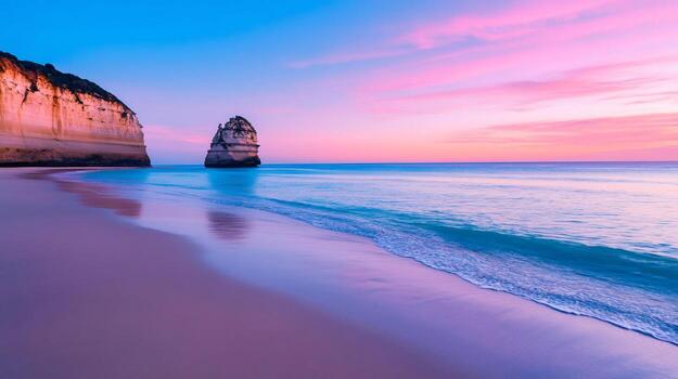 Australian beach landscape with sea stack at sunset photo
