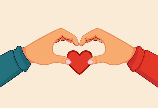 Hand Drawn Heart Symbol Two Hands Creating a Heart Shape with a Red Heart Icon vector