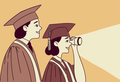 escalable ilustración graduados mirando a el futuro con prismáticos vector