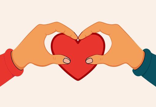 dos manos crear un corazón forma con un pequeño rojo corazón ilustración vector
