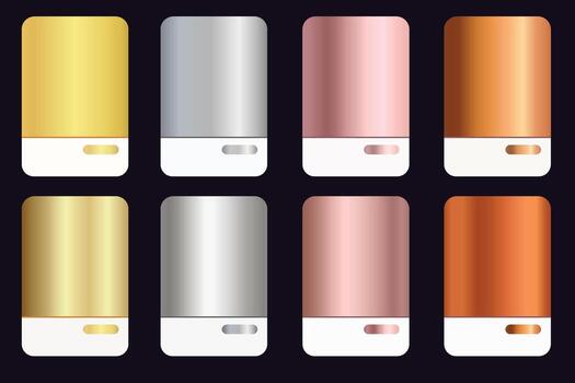 Set of gradient colour picture in gold, gray, rose gold, copper, theme. This can use in UI, site, website, background, web design, buttom. vector