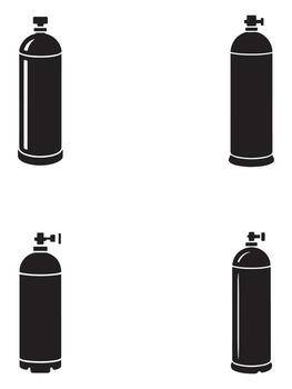 Complete oxygen cylinder set with medical and industrial applications graphics vector