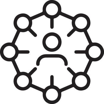 Central person connected to a network of people or nodes in a circular formation vector