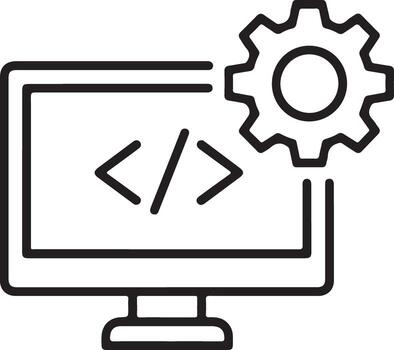 computadora pantalla mostrando código símbolos con un engranaje icono representando desarrollo vector