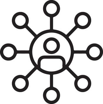 Centralized person icon connected to multiple outer circles representing network or community vector
