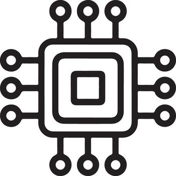 Stylized outline icon of a microchip or central processing unit vector