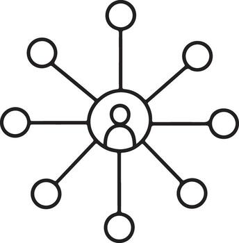 Centralized network hub with radiating connections and a person icon at its core vector