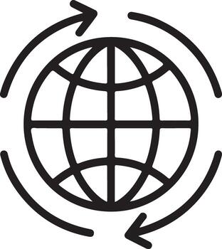 Stylized globe icon with circular arrows indicating global connectivity and data flow vector