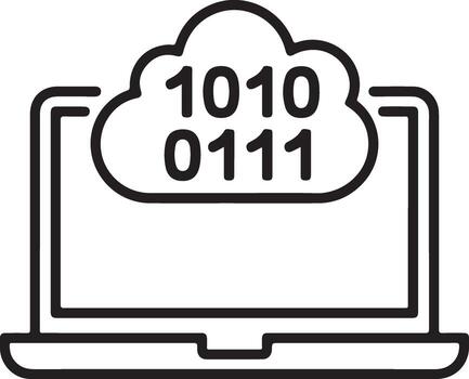 Digital cloud computing data storage and binary code on laptop screen icon vector