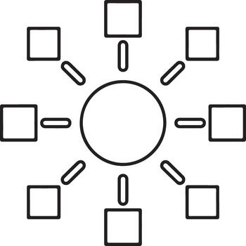 Abstract circular diagram with connected squares representing network or data flow vector