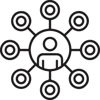 Centralized network connection with a person at the core and radiating connections vector