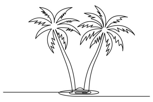 Palm tree abstract one line drawing outline minimal design art vector