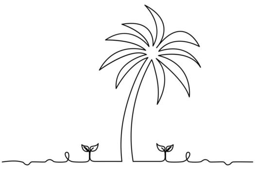 Continuous one line drawing of palm tree in simple minimalist outline vector