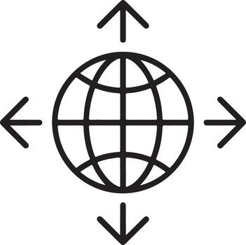 Global network connection and communication concept with arrows pointing outwards from a globe vector