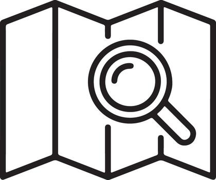 Magnifying glass over a folded map representing search and discovery vector