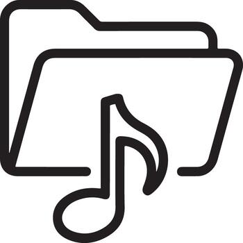 Clean line art icon of a folder with a music note symbol inside vector