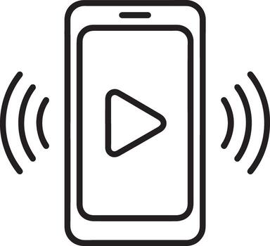 Smartphone with play button and sound waves indicating audio or playback vector