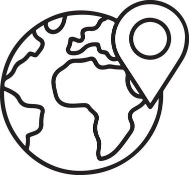 Simple outline icon of a globe with a location pin marker vector