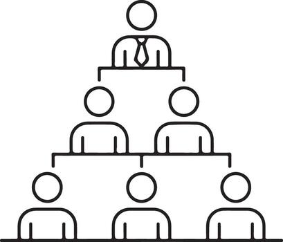 Simple line art icon depicting organizational hierarchy and team structure vector