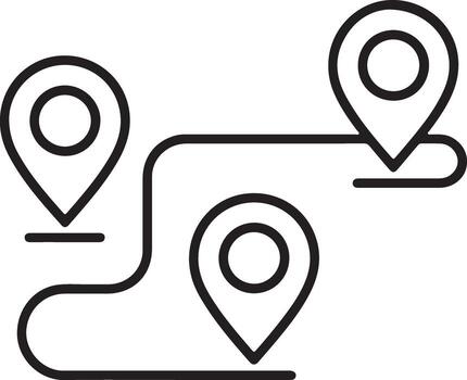 sencillo línea Arte icono demostración un ruta con Tres ubicación patas y conectando línea vector