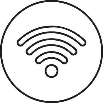 Simple black and white line art icon of a wi fi signal symbol within a circle vector