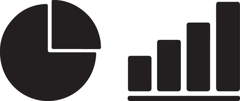 A black and white icon of a pie chart and bar graph vector