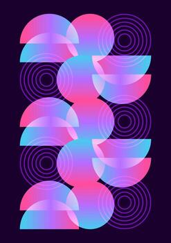 Neon geometric abstract poster gradient semicircles column and concentric rings vector
