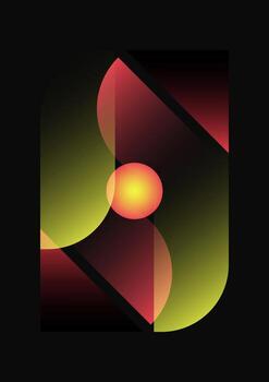 Abstract poster overlapping gradient shapes and glowing sphere on black background vector