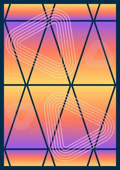 Geometric abstract poster triangular grid gradient panel and rounded track lines vector