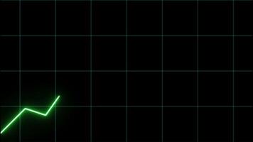 Animated a green line graph on a black background with a blue grid pattern 4k video