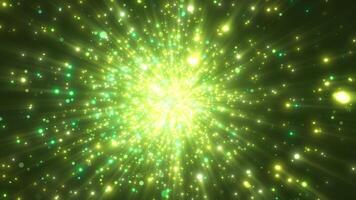 ett abstrakt partikel animering begrepp med strålar av ljus för födelsedag och Semester firande. en 4k bakgrund med en bokeh effekt och ljus partiklar på en mörk bakgrund. animerad ramar video