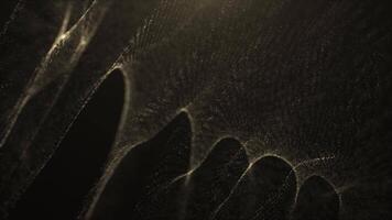 en roterande, elegant yta skapas från digital guld partiklar. ett abstrakt, lysande Vinka av partiklar och prickar rör sig mot en blå bakgrund, stor data visualisering, trogen digital video