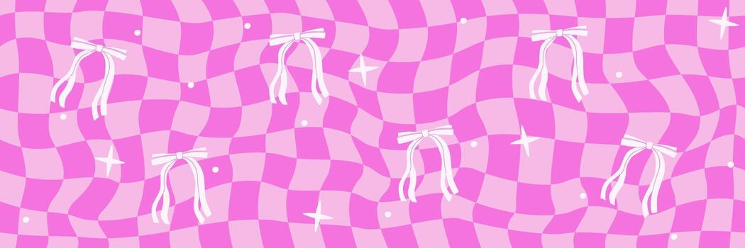 resumen y2k ondulado sin costura antecedentes presentando un decorativo rosado arco y Gerly estético. retro modelo con un maravilloso tablero de damas diseño. vector