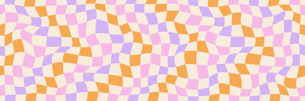 resumen ondulado estilo y2k sin costura rosa, naranja y púrpura antecedentes. un retro tablero de damas modelo con un maravilloso onda, Perfecto para gráfico diseño proyectos y texturas vector