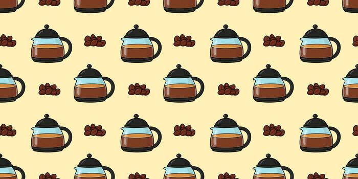 Coffee pot and beans repeating pattern design vector